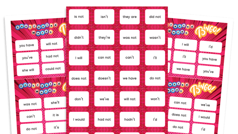 apostrophes for contraction bingo game