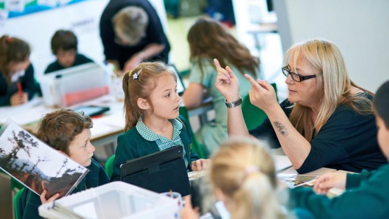 year 6 conjunctions worksheet Children in classroom doing guided reading