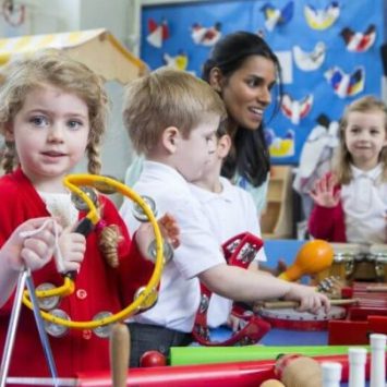 Children joining in with music national curriculum activities