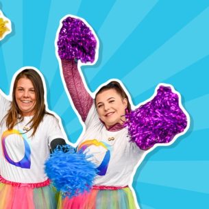 Three women cheerleading for Autism Awareness Week