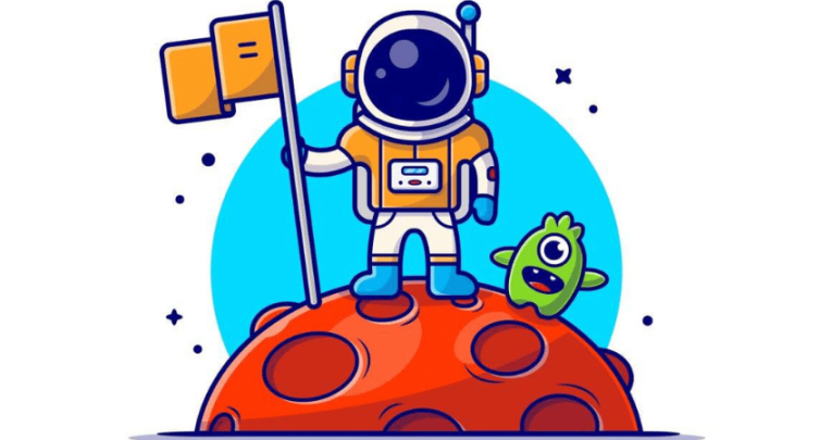 Illustration of astronaut on a planet, representing setting description