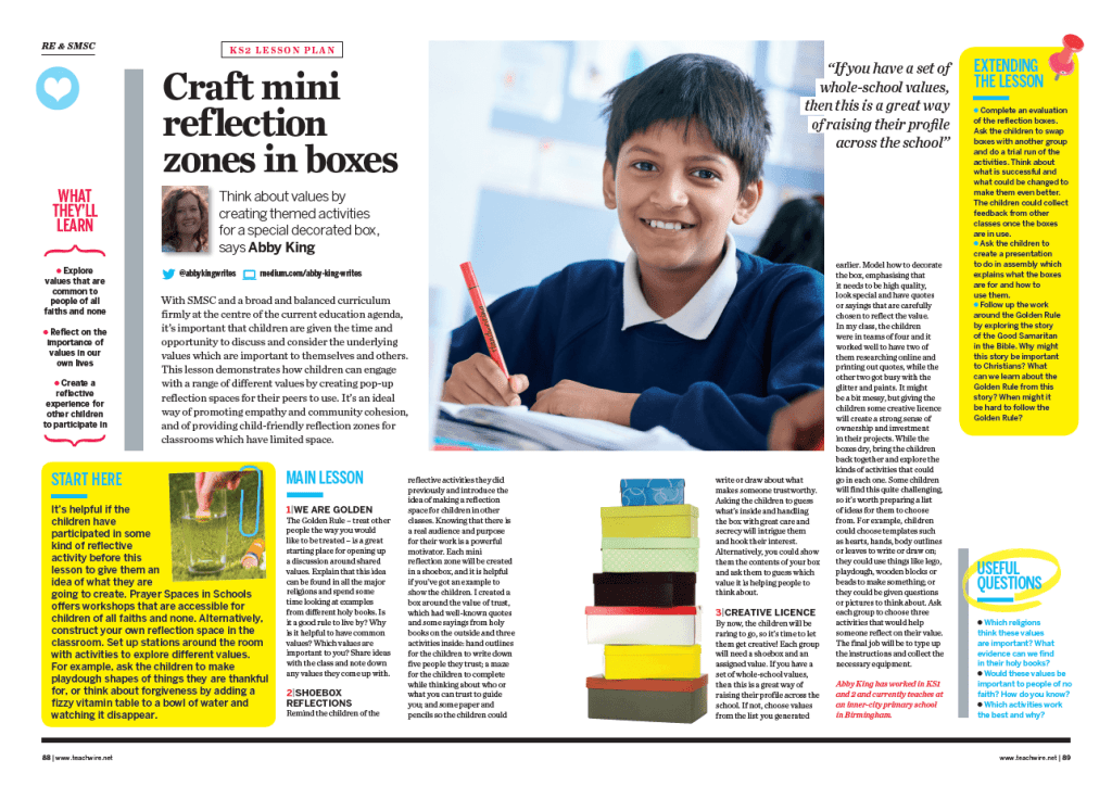 KS2 RE & SMSC lesson plan Think about values by creating themed