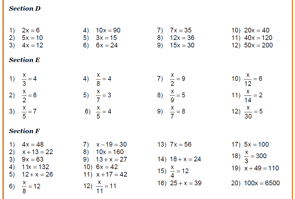 linear equations problems for class 6