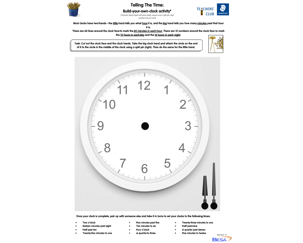 Blank Clock Worksheet and Tell the Time Activity for KS2 Key Skills