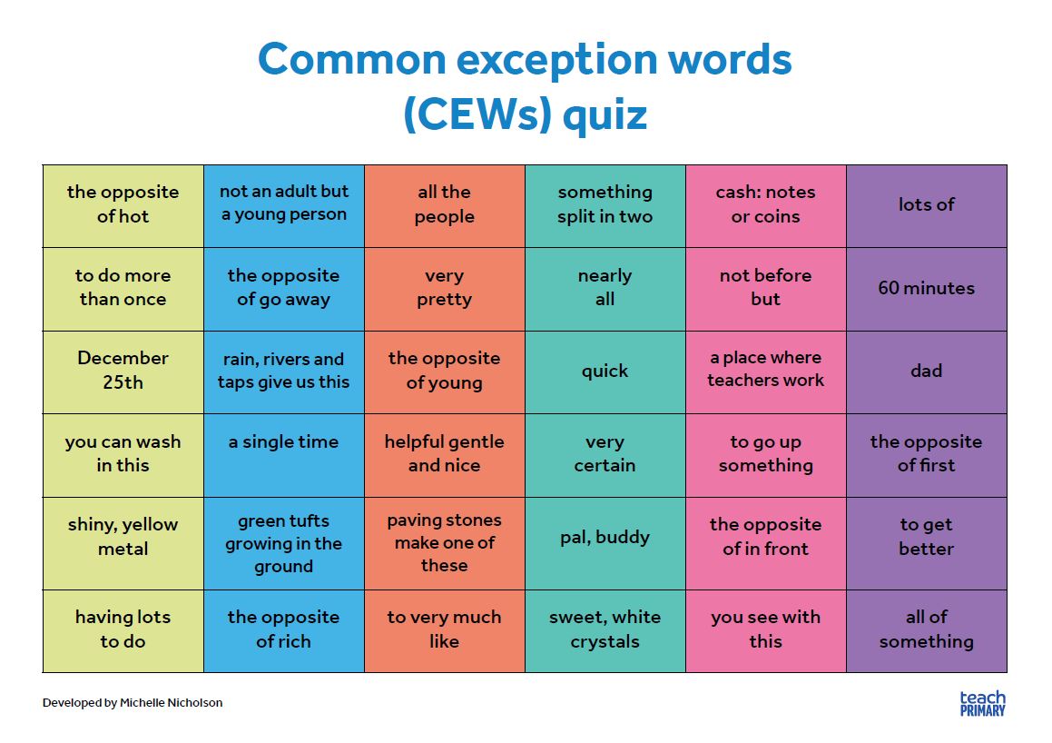 Common exception words quiz