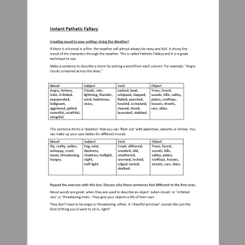 Pathetic fallacy examples GCSE worksheet