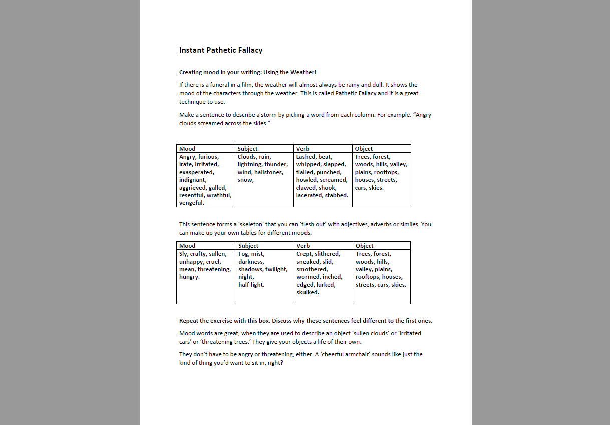 gcse english creative writing plan