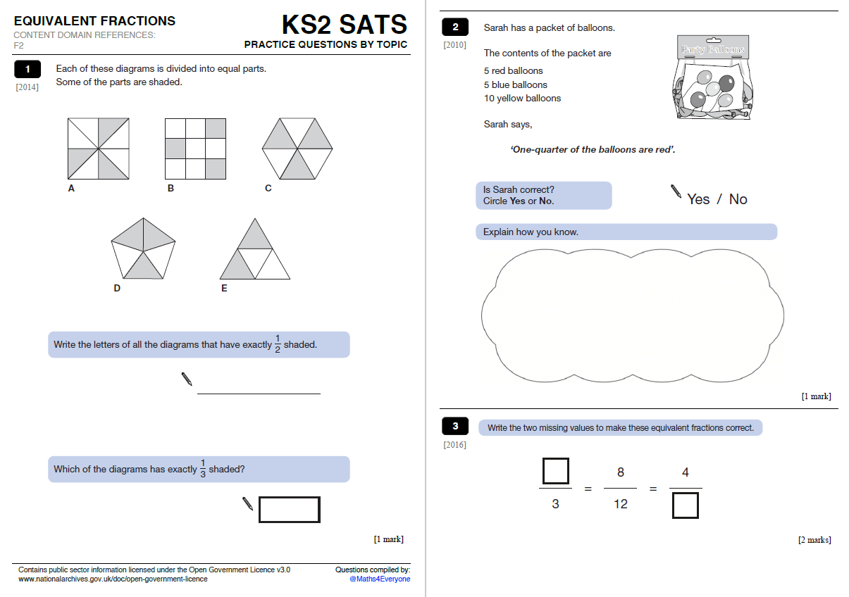 Equivalent fractions sats style questions for ks2 maths teachwire