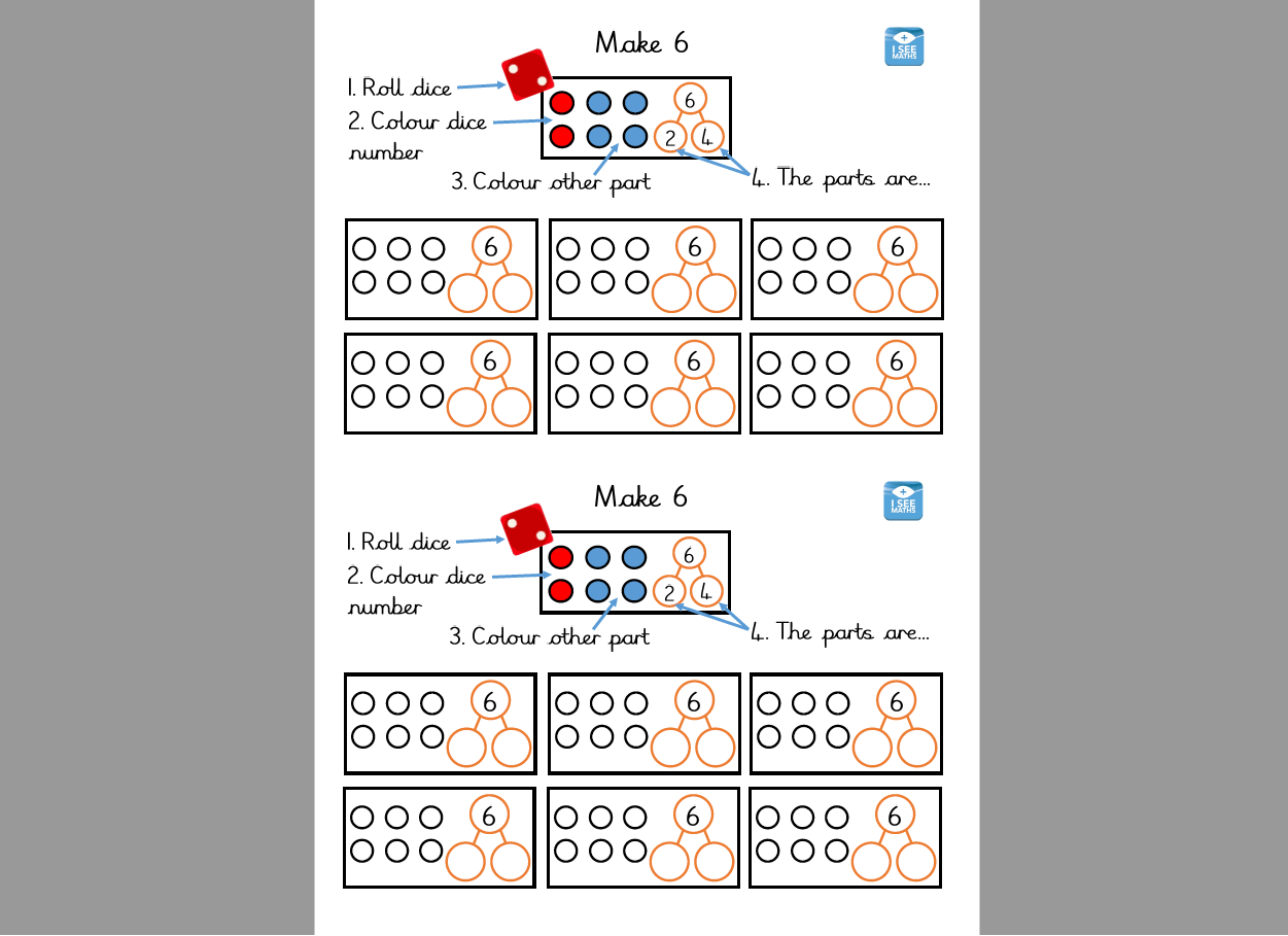 Make 6 Number bond dice games for KS1/2 Teachwire