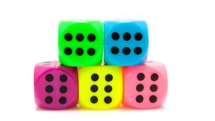 Colourful dice, representing maths games KS1