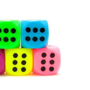 Colourful dice, representing maths games KS1