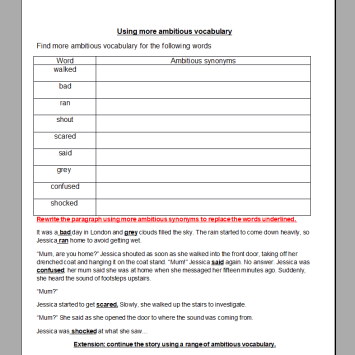 Ambitious vocabulary worksheet