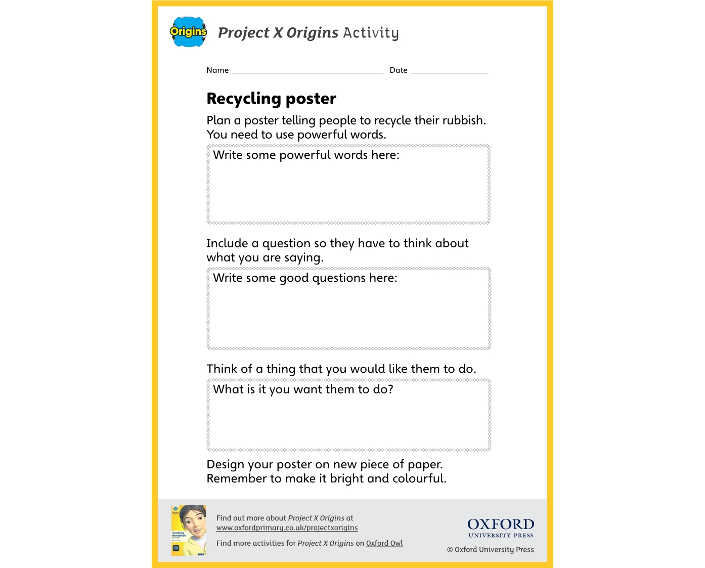 Recycling poster worksheet