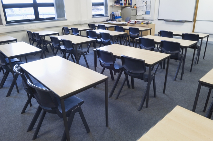 Photo of empty classroom, representing idea of seating plans