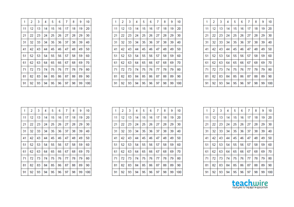 100 Square printable worksheet Teachwire