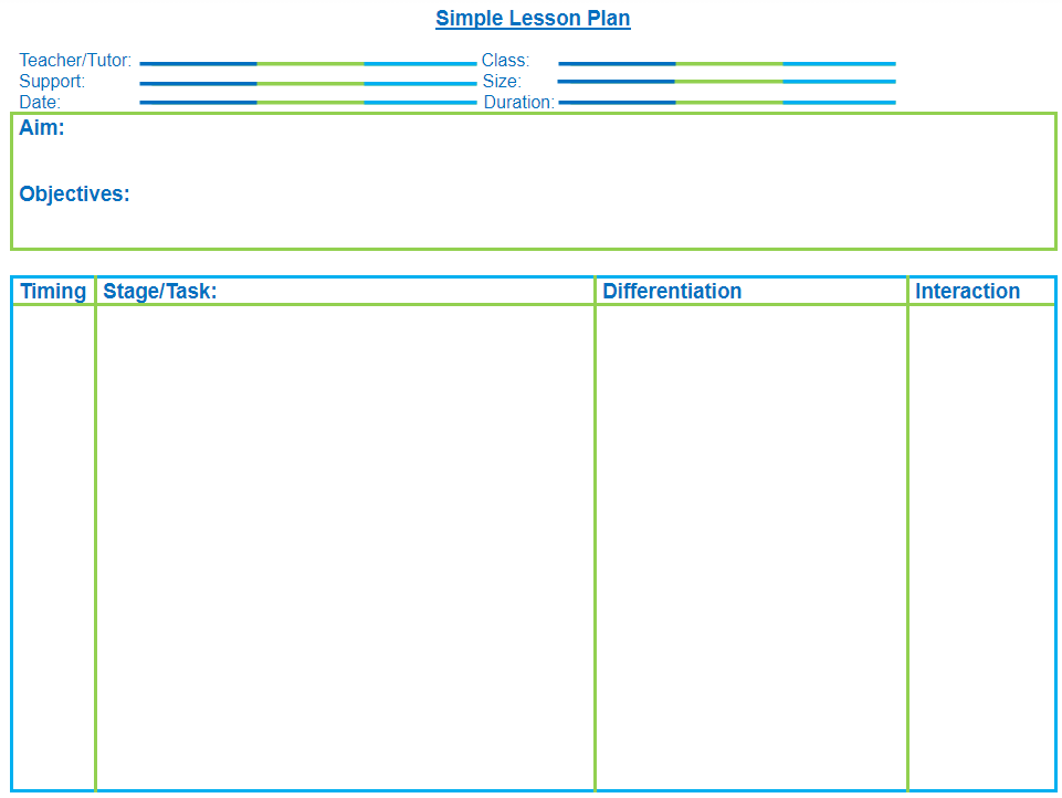 teacher planning worksheet