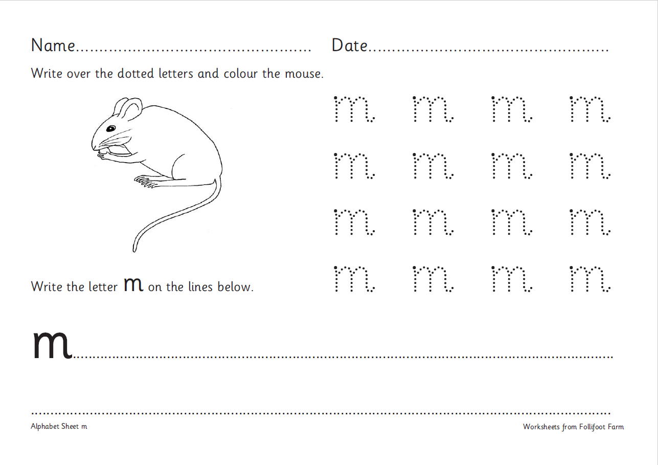 Letter m writing worksheet