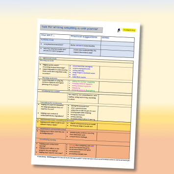 Talk for Writing adapting a unit planner