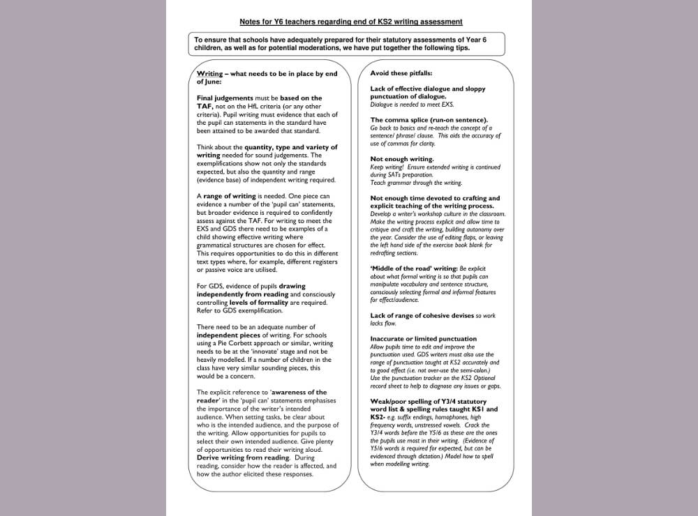 Year 6 writing moderation checklist