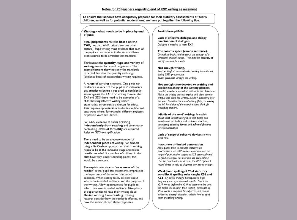 Year 6 writing moderation checklist