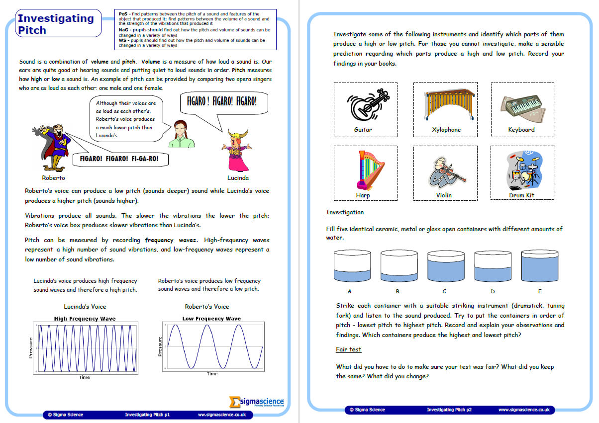 investigating pitch physics worksheet for year 4 science teachwire