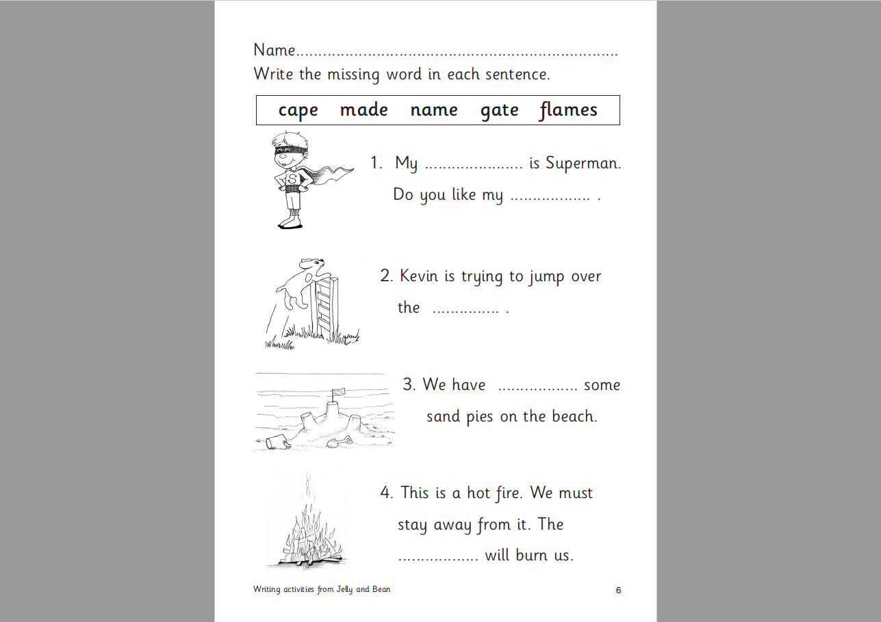 a e words handwriting and comprehension KS1 worksheet