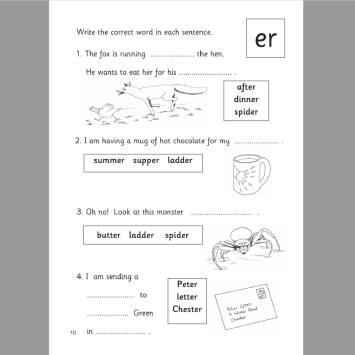 Worksheet about words that end in 'er'