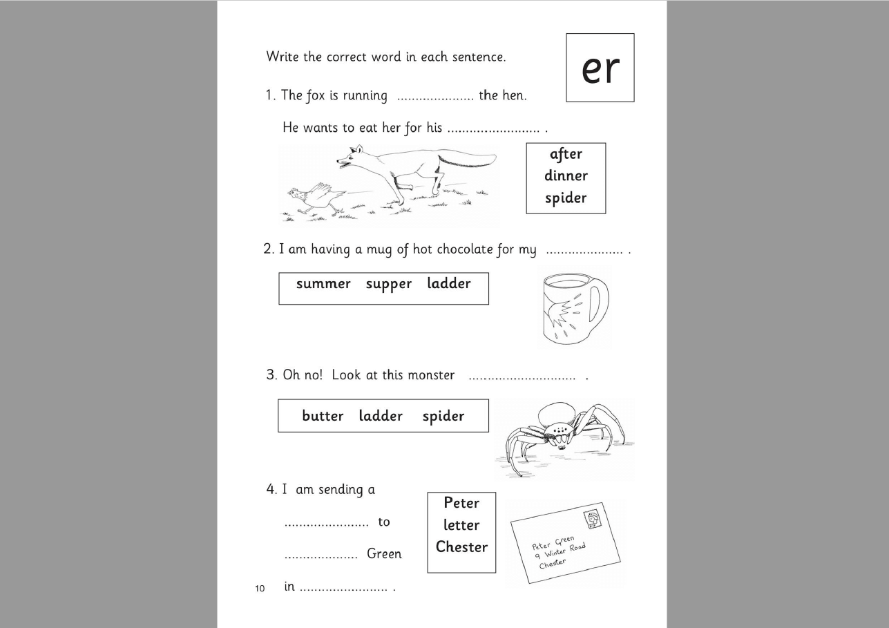 Worksheet about words that end in 'er'