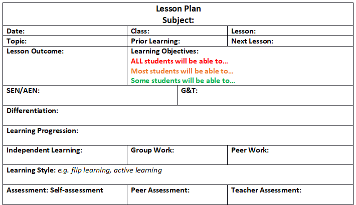 teacher planning worksheet