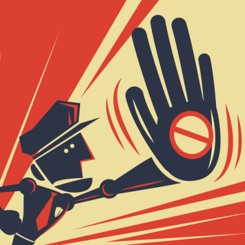 Illustration of traffic warden saying stop