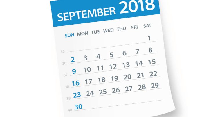 September 2018 calendar page