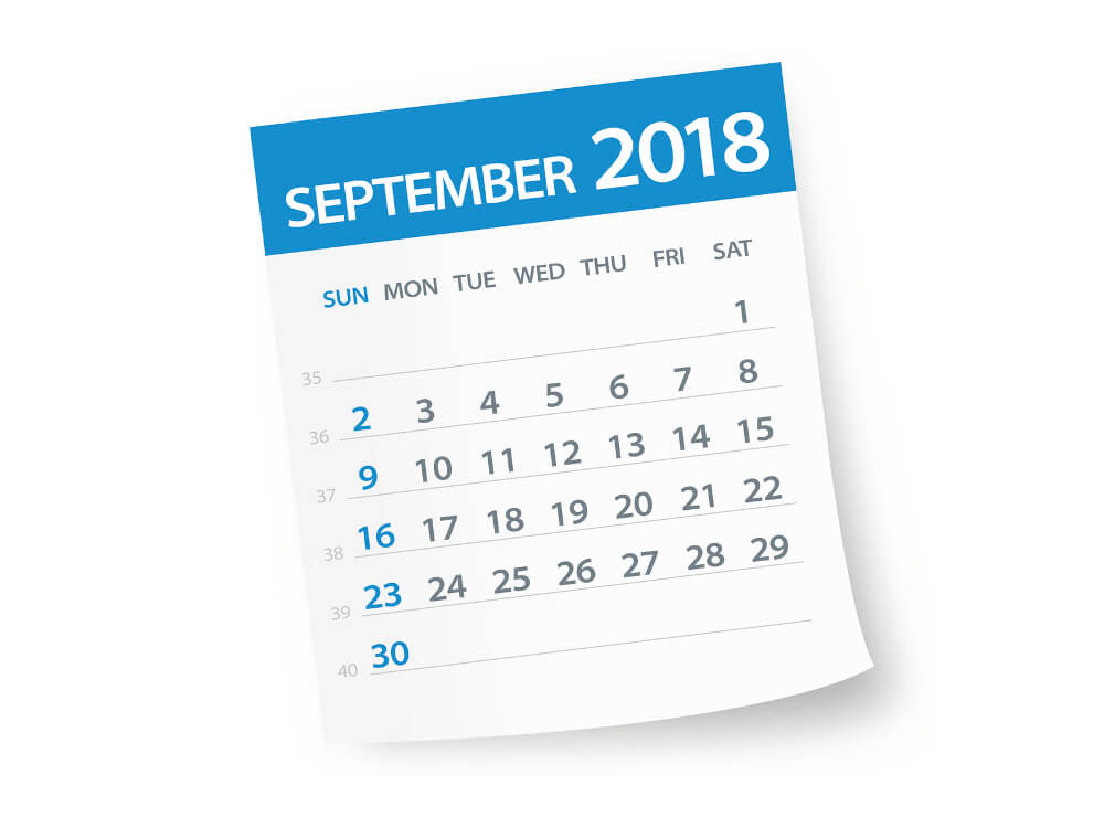 September 2018 calendar page