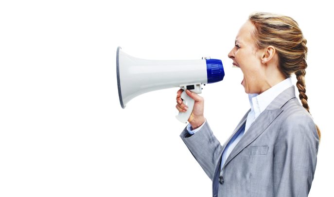 Teacher shouts through megaphone