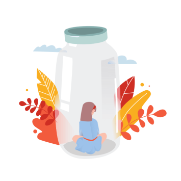 Illustration of autistic girl isolated in a jar