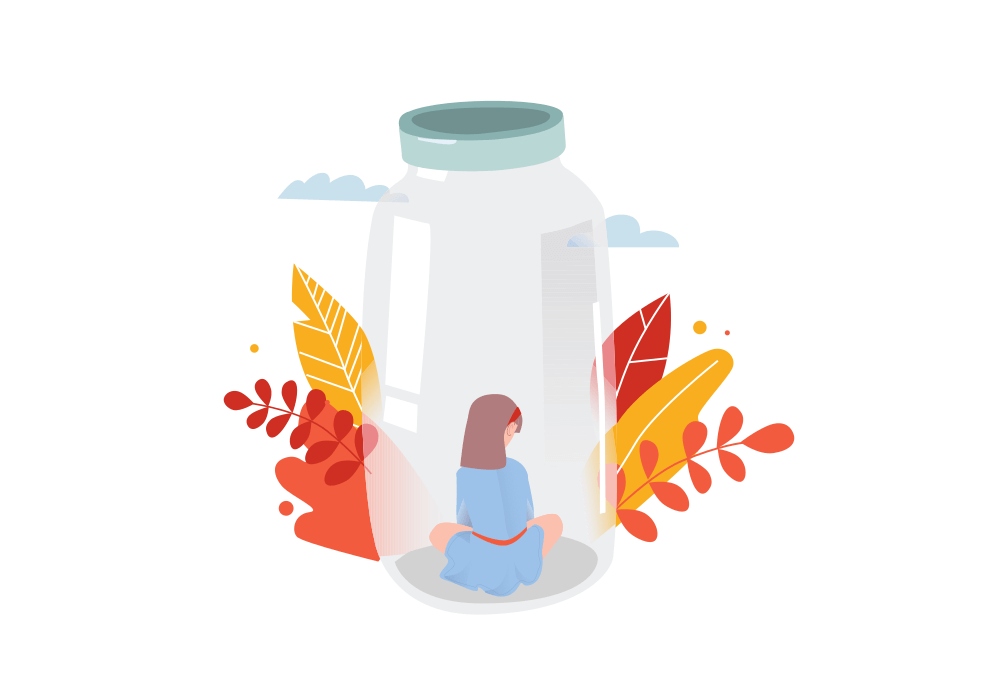 Illustration of autistic girl isolated in a jar