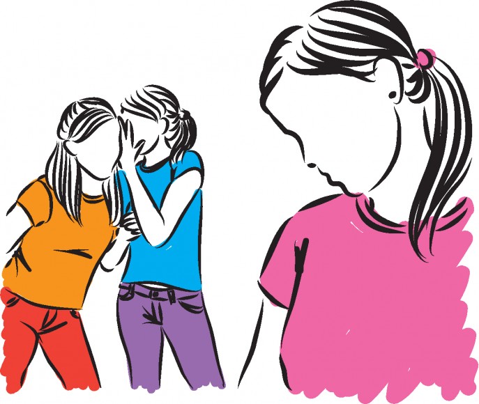 Illustration of girls whispering behind an autistic girl's back