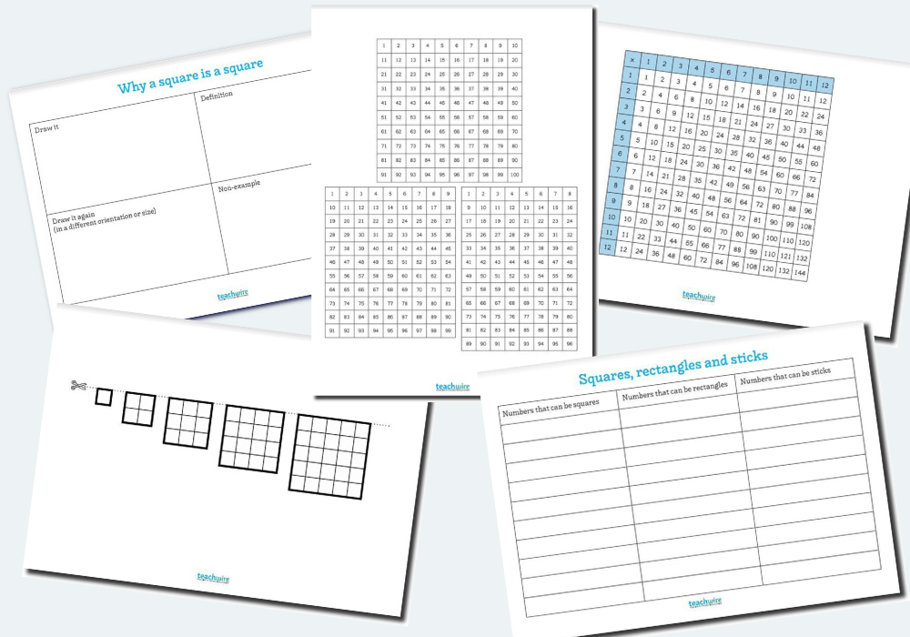 Square numbers worksheet resources