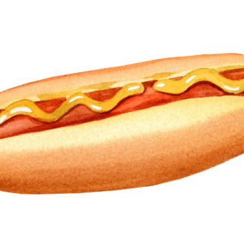 Painting of a hotdog with mustard on top