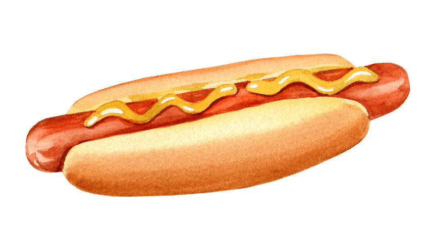 Painting of a hotdog with mustard on top