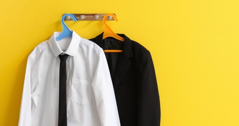 School shirt and blazer hanging up, representing non uniform day