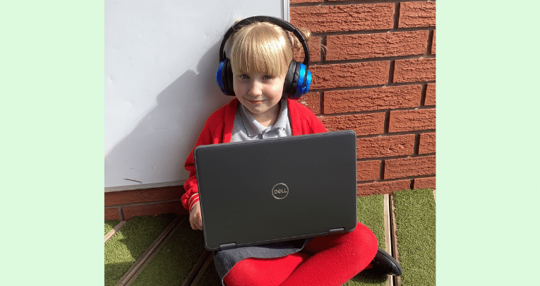 School pupil using Maths-Whizz on laptop