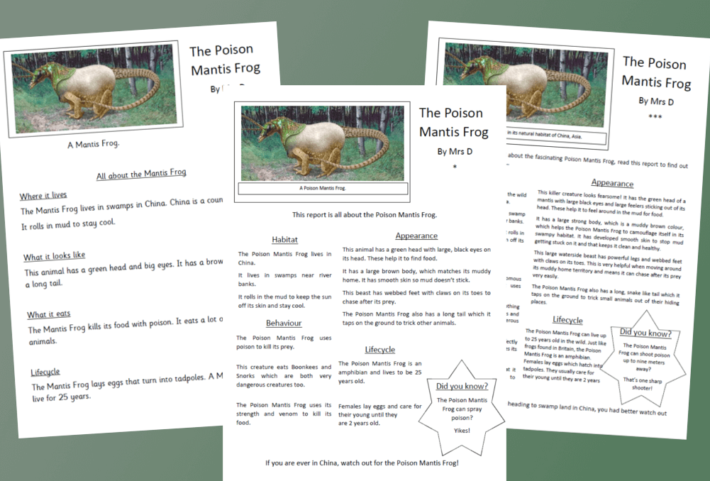 examples of a non chronological report for year 6