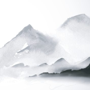 illustrated landscape showing mountains