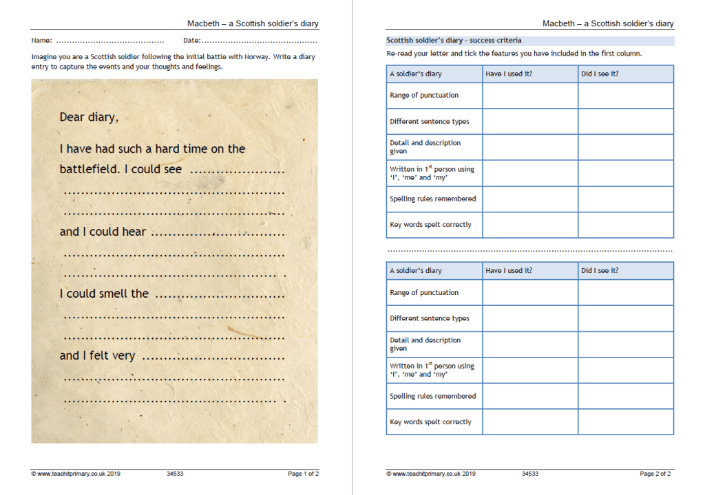 diary entry homework ks2