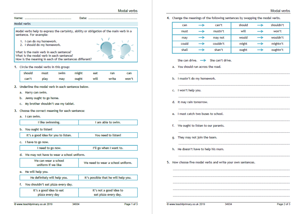 Worksheet Modal Verbs Exercises With Answers Doc