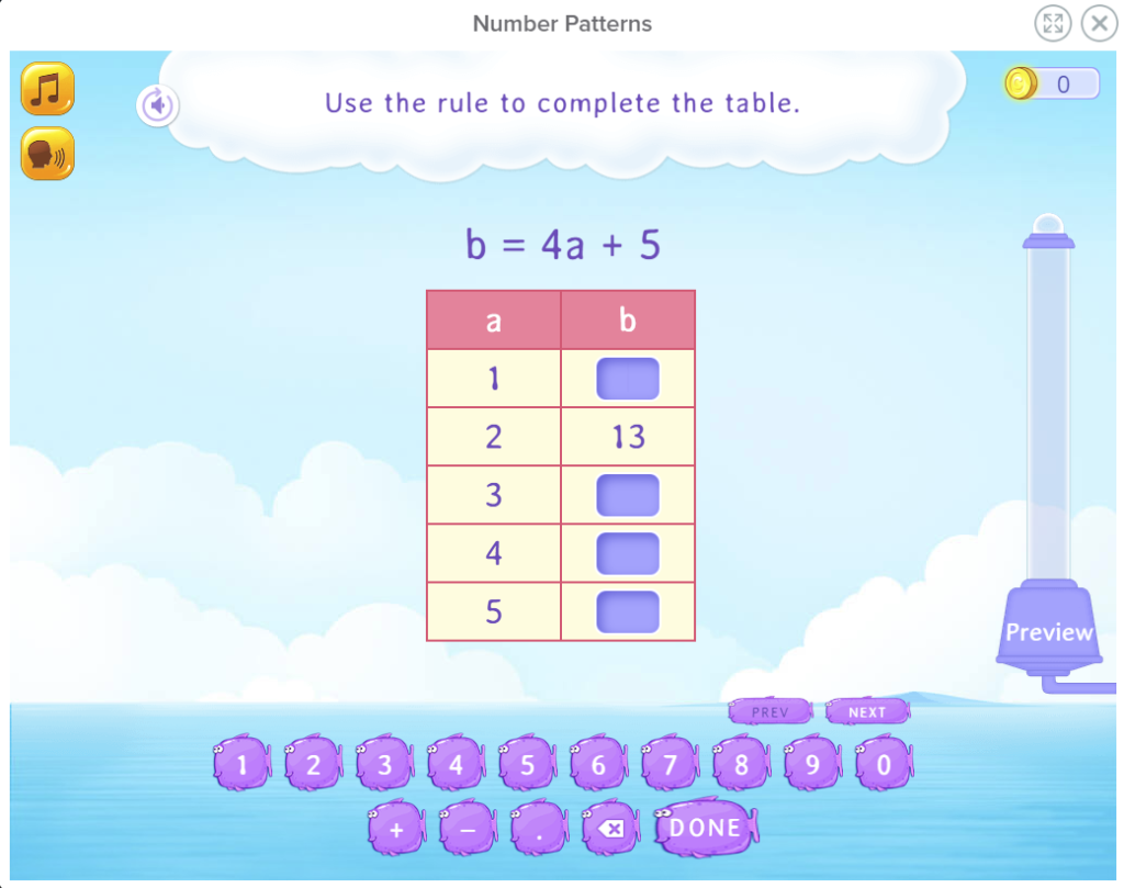 Number patterns online maths game