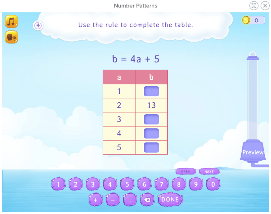 Number patterns online maths game
