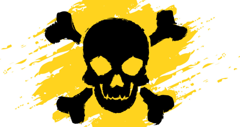 Black skull and crossbones on yellow background