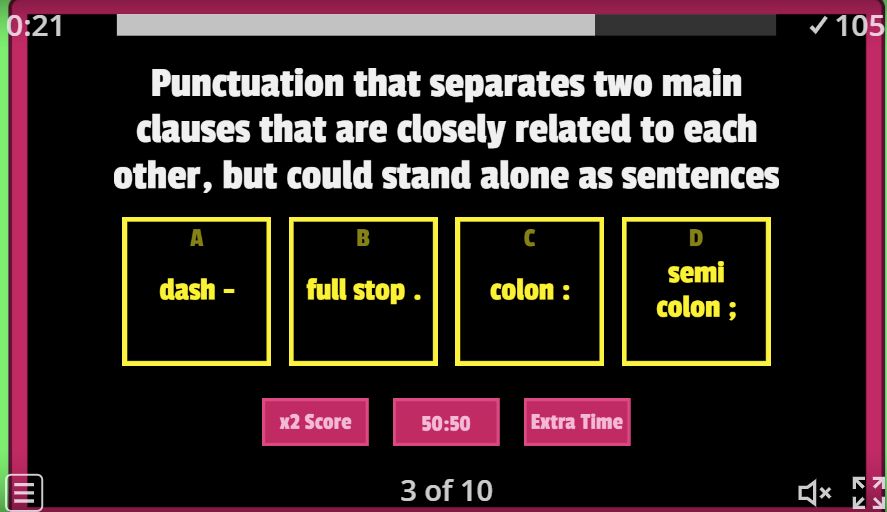 Punctuation gameshow online game