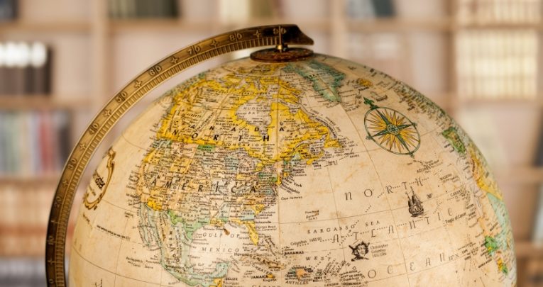 close up on old-fashioned model globe